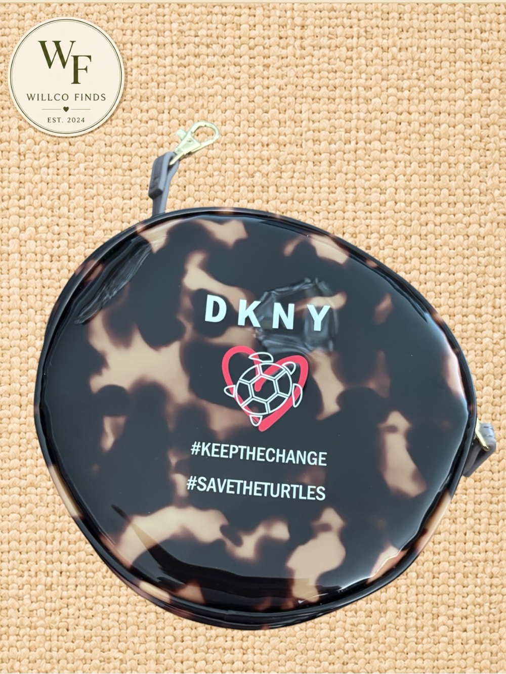 DKNY Save the Turtles Round Wristlet Cosmetic Bag Tortoise Print #KeepTheChange